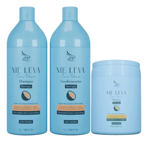 Zap Me Leva Shampoo, Cond/ + Máscara Óleo De Coco E Pantenol Kit Cabelos Finos