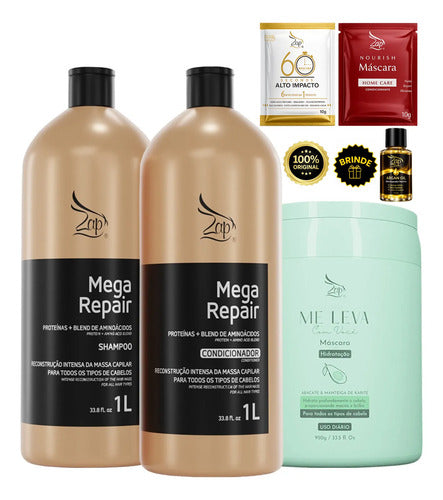 Zap Kit Mega Repair Sh E Cond - 2x1l + Máscara Abacate 950g