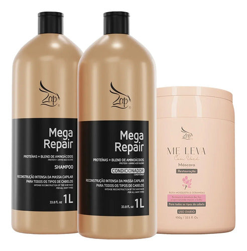 Zap Kit Mega Repair Sh E Cond 2x1l + Máscara Rosa Mosqueta