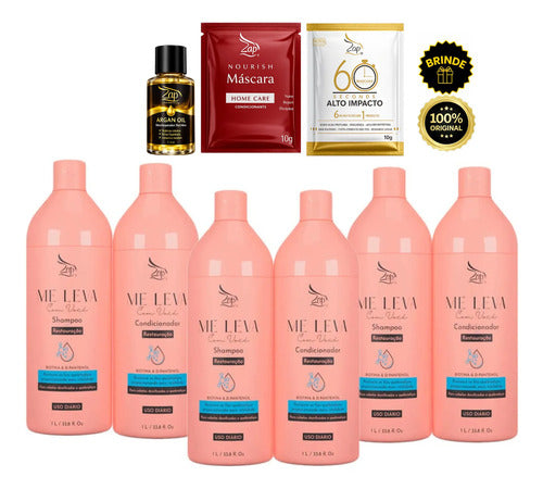 Zap 03 Kit Me Leva Restauração Biotina E D-pantenol 6x1litro