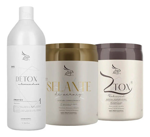 Zap Shampoo Antirresíduos 1l + Ztox Macadamia + Banho De Verniz 2x950g
