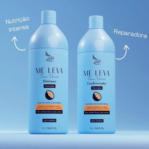 Zap Me Leva Shampoo, Cond/ + Máscara Óleo De Coco E Pantenol Kit Cabelos Finos