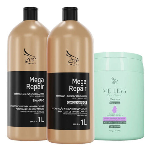 Zap Kit Mega Repair Sh E Cond 2x1l + Máscara Argan - 950g